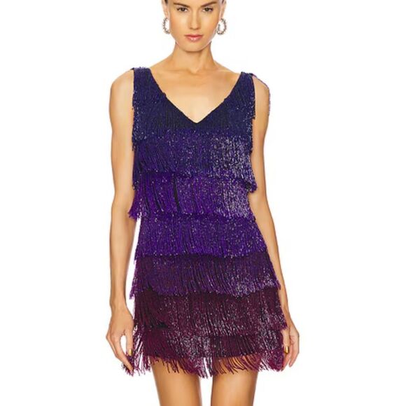 yaura Dresses & Skirts - Yaura Zircachi Mini Dress Embellished
Purple Ombre Fringe beaded Revolve $530 8